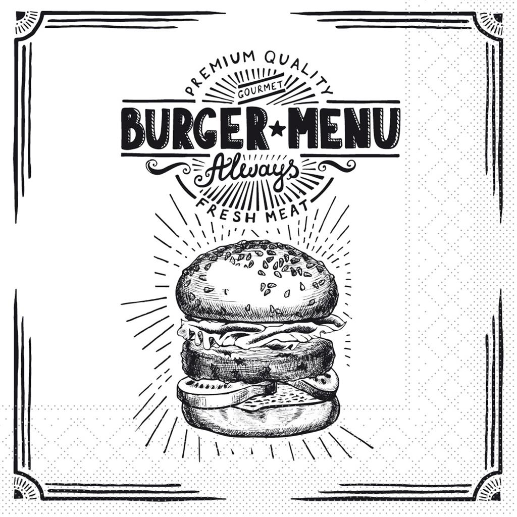 Tissue 3-lg Serviette Burger Menu 33 x 33 cm 1/4 Falz