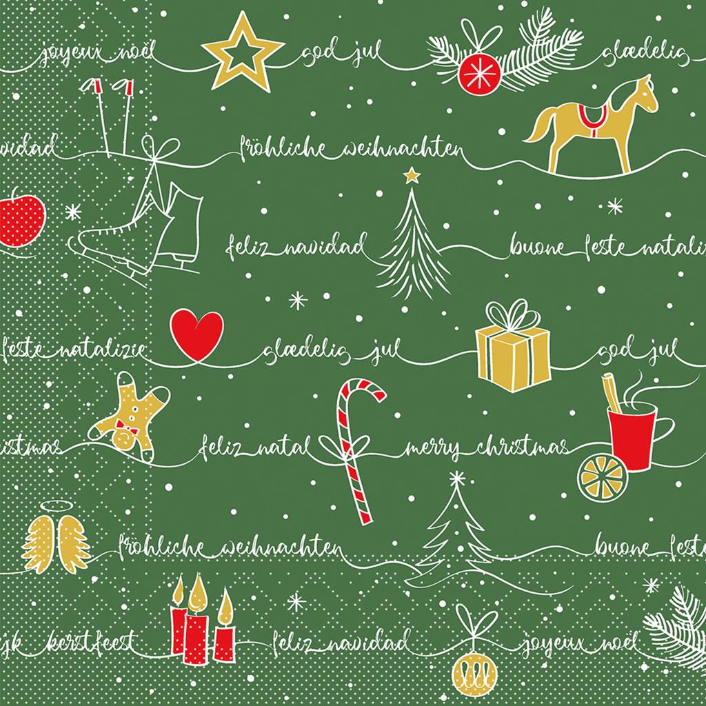 Tissue 3-lg Serviette  Ravin grün-rot-go 40 x 40 cm 1/4 Falz