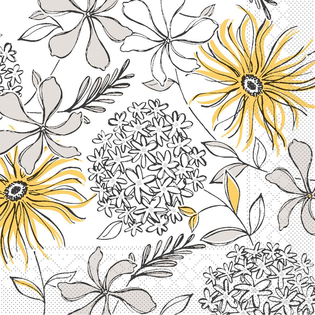 Tissue 3-lg Serviette Hilde gelb-schwarz 33 x 33 cm 1/4 Falz