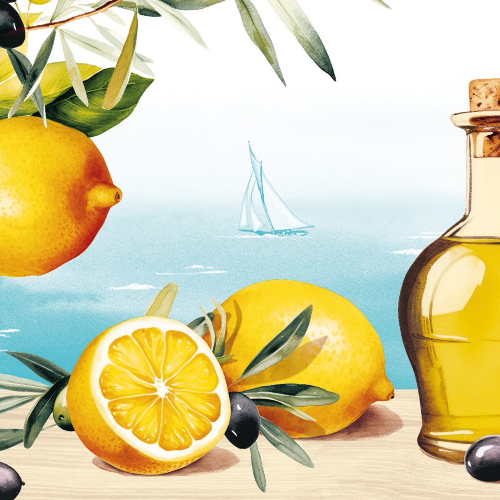 Linclass Serviette Olives & Lemons 40 x 40 cm 1/4 Falz