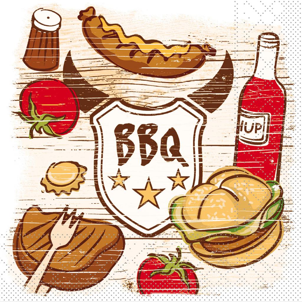 Tissue 3-lg Serviette BBQ 33 x 33 cm 1/4 Falz