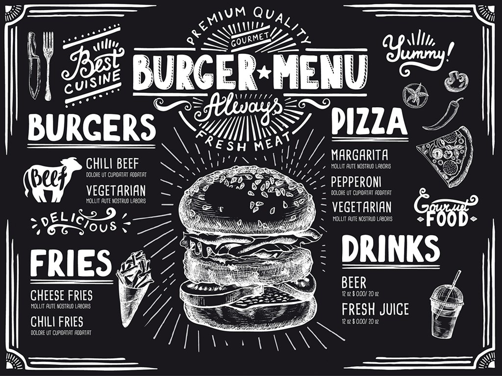 Papier  Tischsets Burger Menu 40 x 30 cm