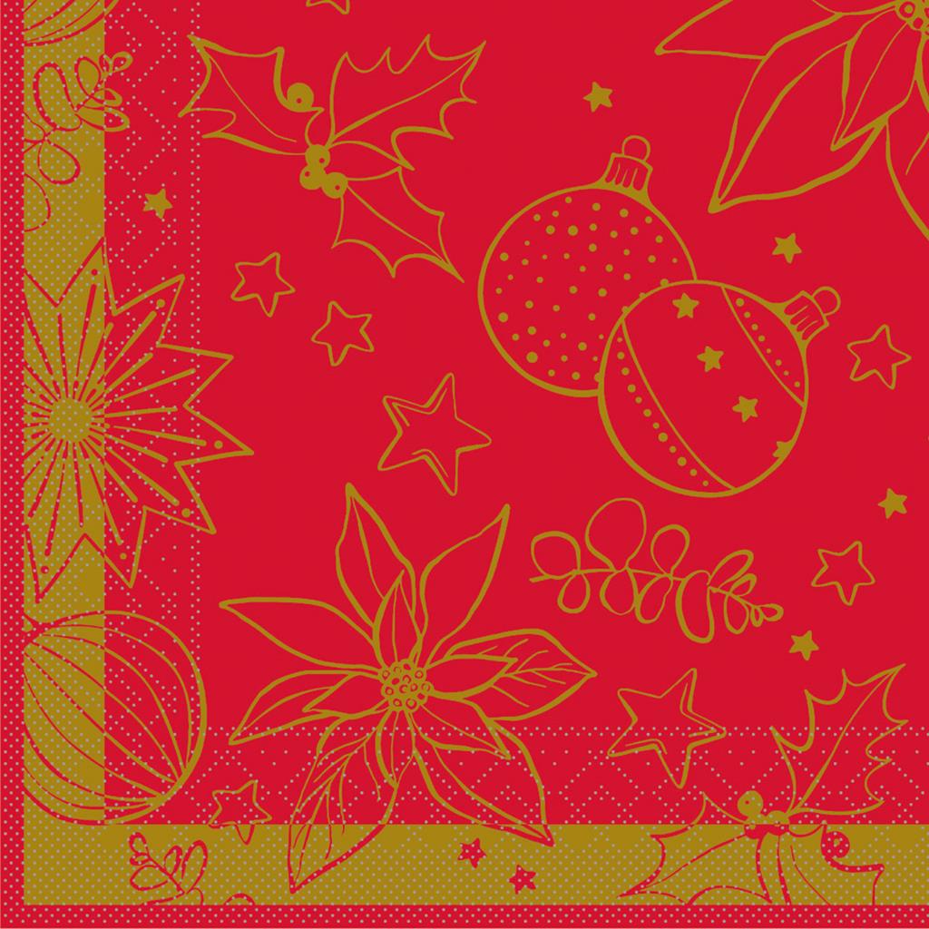 Tissue 3-lg Serviette  Milan rot 33 x 33 cm 1/4 Falz