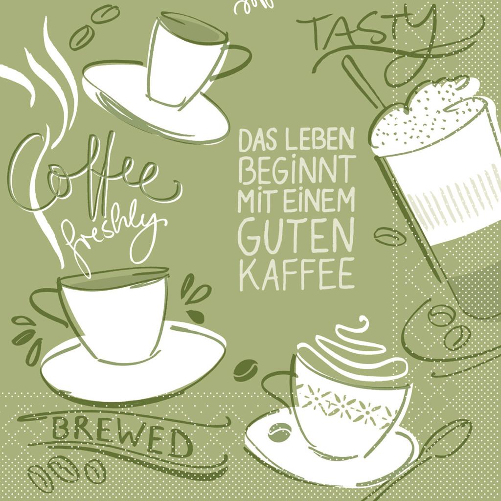 Tissue 3-lg Serviette Tasty Coffee oliv 33 x 33 cm 1/4 Falz