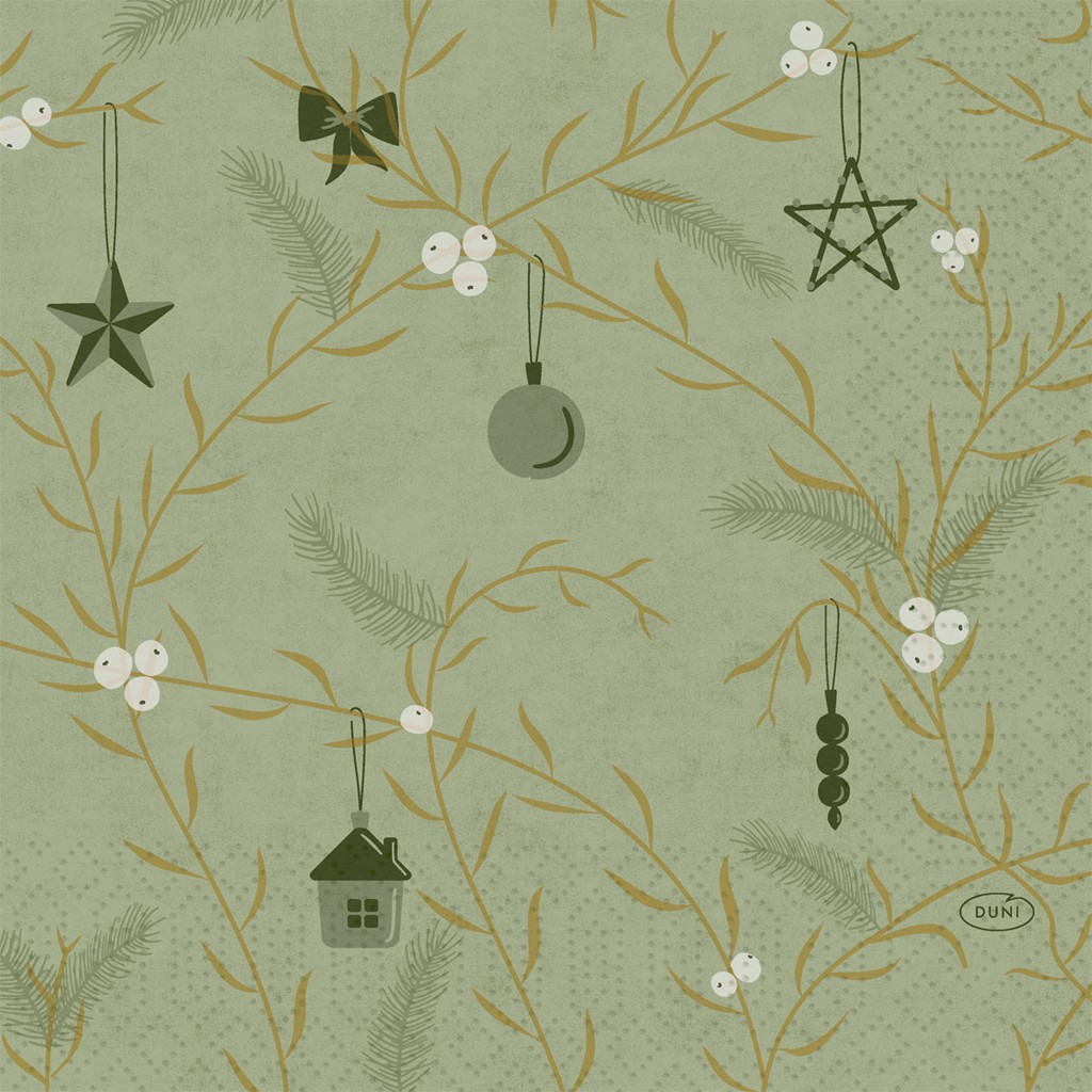 Zelltuchserviette Noel Pistachio 33 x 33 cm, 3-Lagig, 1/4-Falz