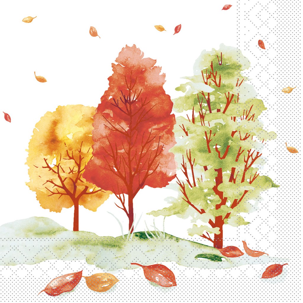 Tissue 3-lg. Serviette Herbstwald 33 x 33 cm 1/4 Falz