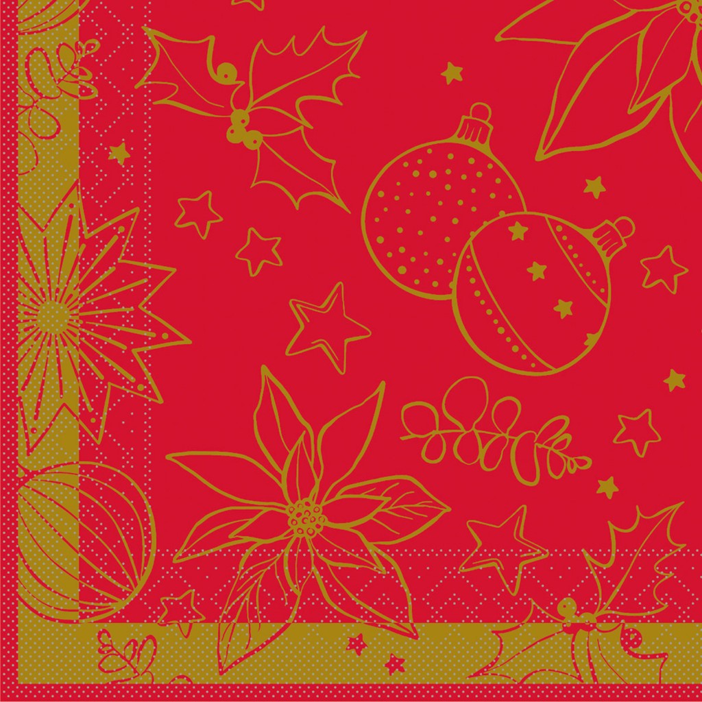 Tissue 3-lagig Serviette Milan rot 40 x 40 cm 1/4 Falz