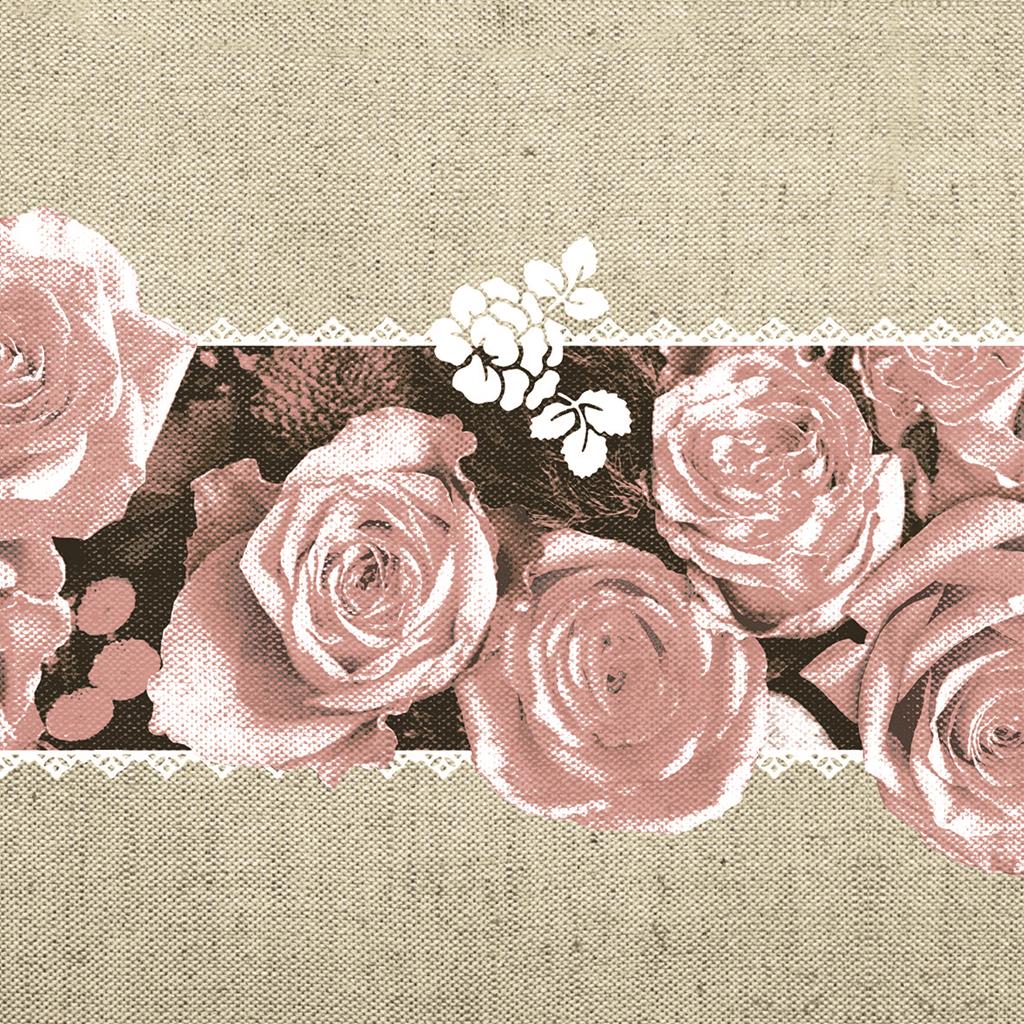 Linclass Serviette Lovely Roses rosa 40 x 40 cm 1/4 Falz