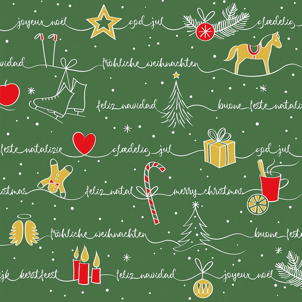 Linclass Serviette  Ravin grün-rot-gold 40 x 40 cm 1/4 Falz