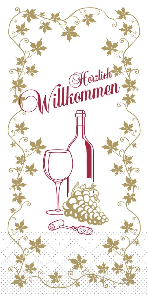 Tissue 2-lg Serviette Herzl. Willkommen  40 x 40 cm 1/8 Falz