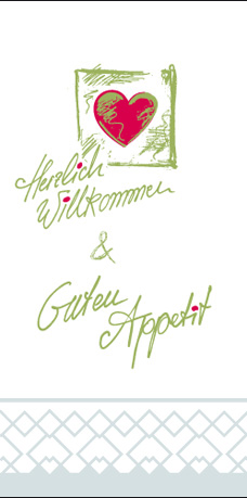 Tissue Serviette Herzl. Willkommen & Gut 33 x 33 cm 1/8 Falz 3-lg.