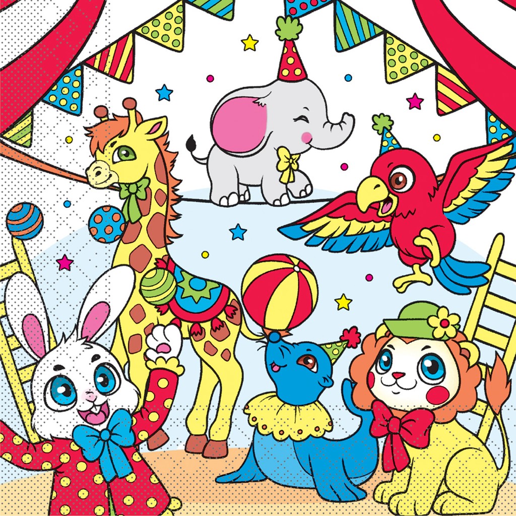 Tissue Serviette Zirkus 33 x 33 cm 1/4 Falz 3-lg.