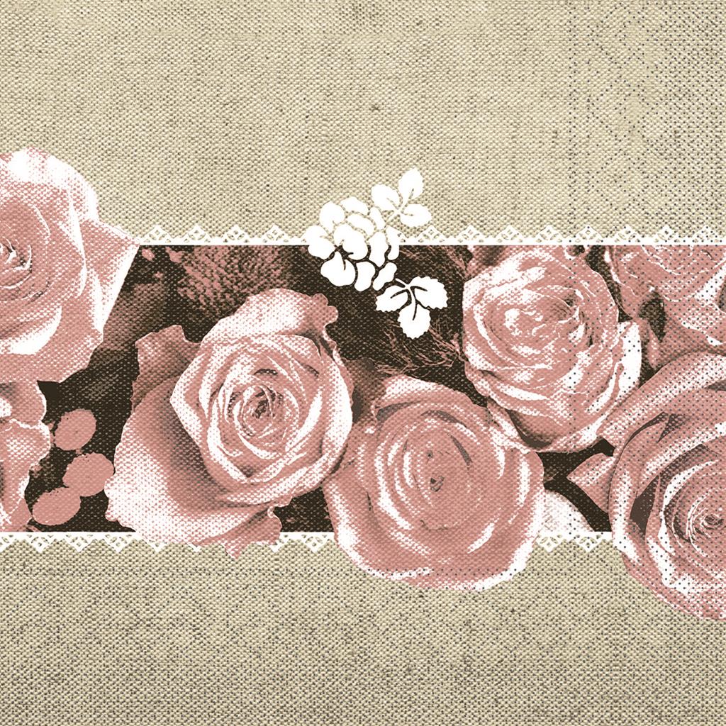 Tissue 3-lg Serviette Lovely Roses rosa 33 x 33 cm 1/4 Falz