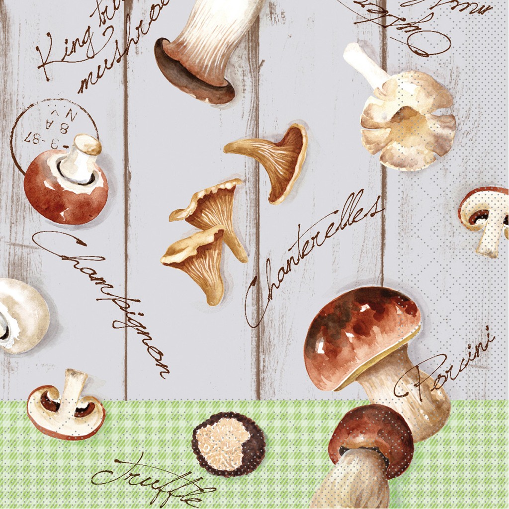 Tissue 3-lg. Serviette Buliz  (Pilze) 33 x 33 cm 1/4 Falz