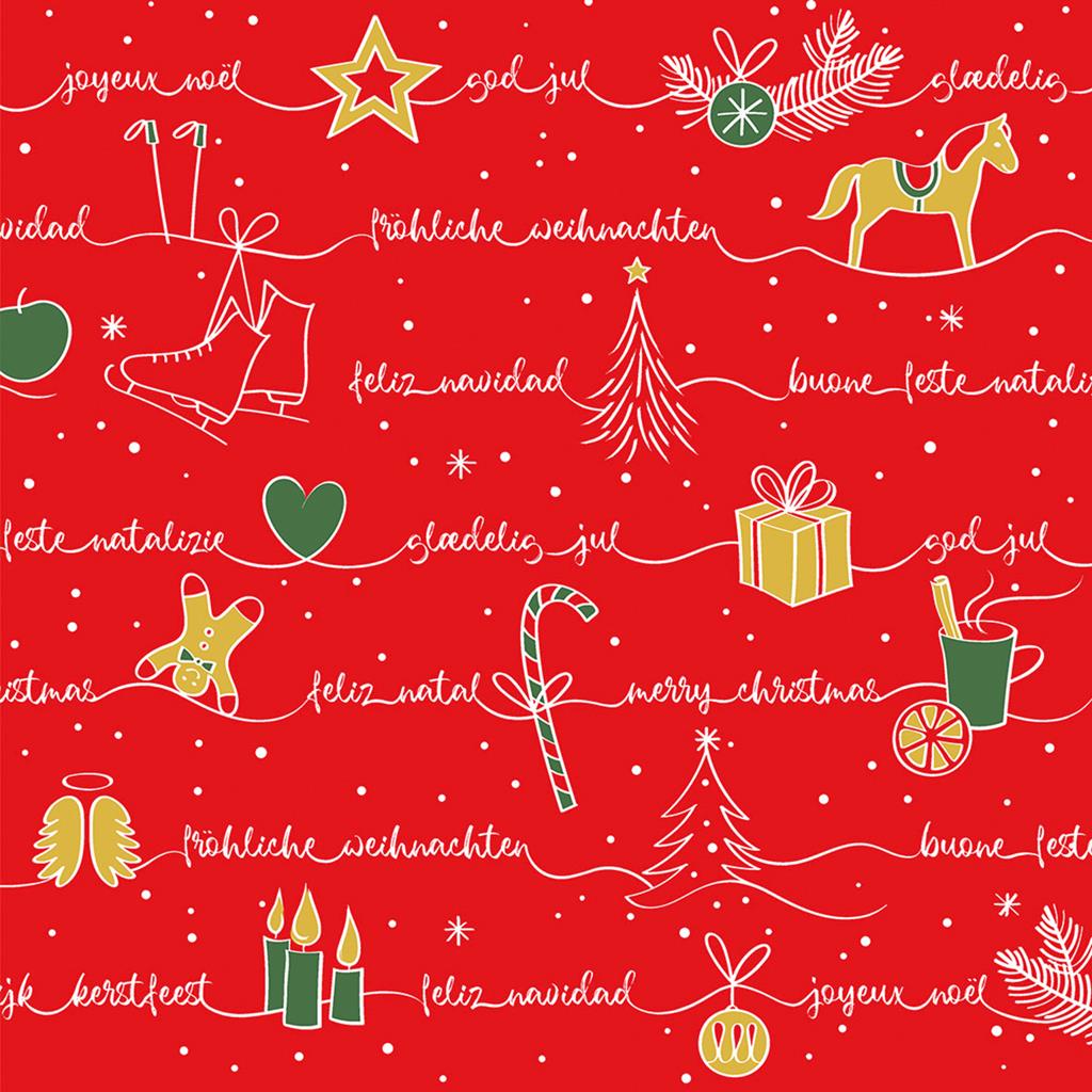 Linclass Serviette  Ravin rot-grün-gold 40 x 40 cm 1/4 Falz