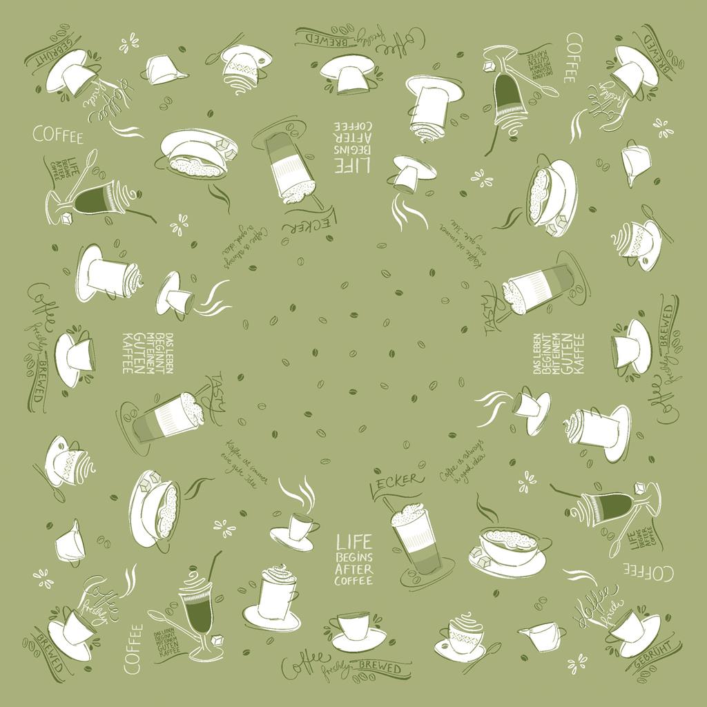 Linclass Tischdecke Tasty Coffee oliv 80 x 80 cm 1/8-Falz