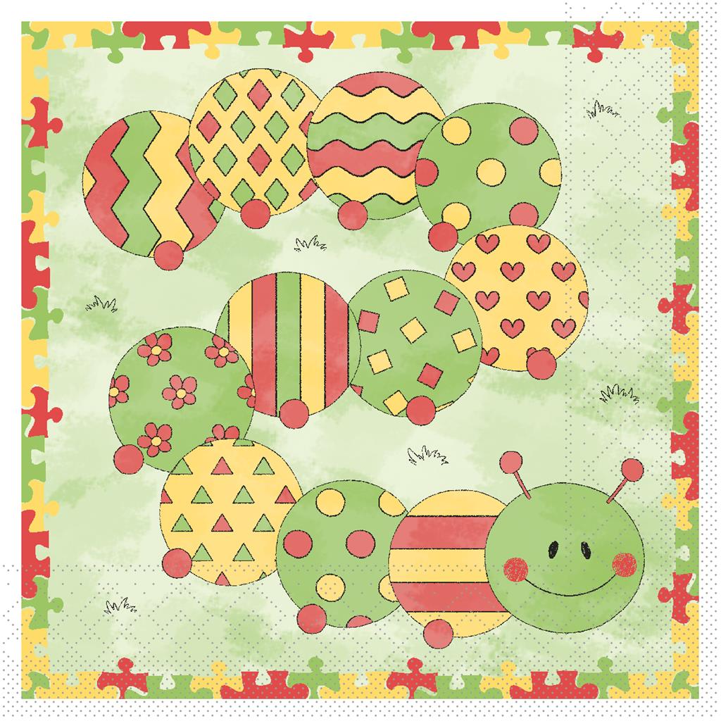 Tissue 3-lg Serviette Kleine Raupe 33 x 33 cm 1/4 Falz