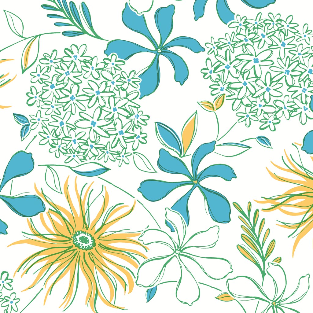 Linclass Serviette Hilde gelb grün blau 40 x 40 cm 1/4 Falz