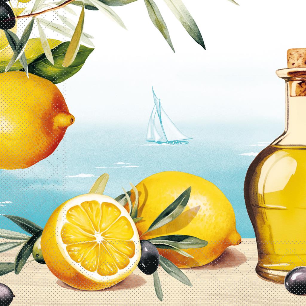 Tissue 3-lg Serviette Olives & Lemons 40 x 40 cm 1/4 Falz