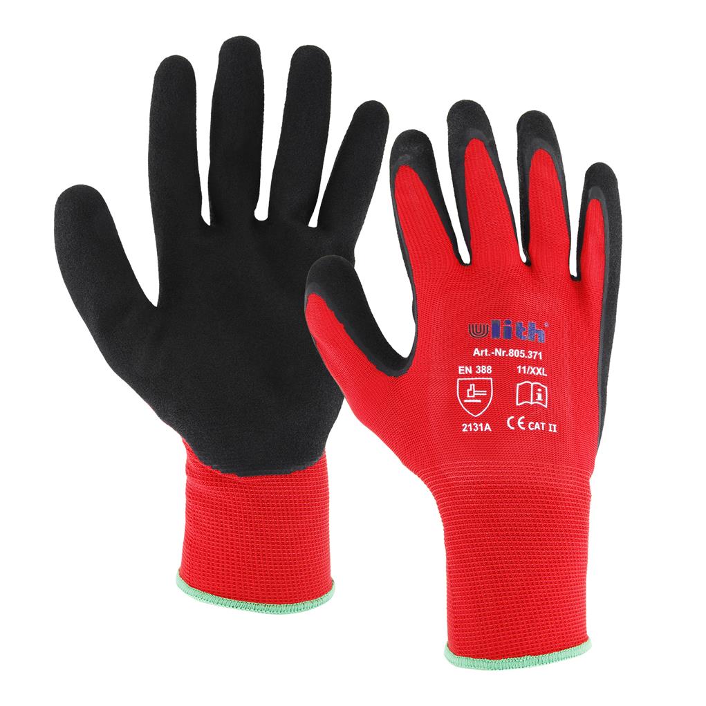 Montage-Feinstrickhandschuhe Gr. 11/XXL rot/schwarz