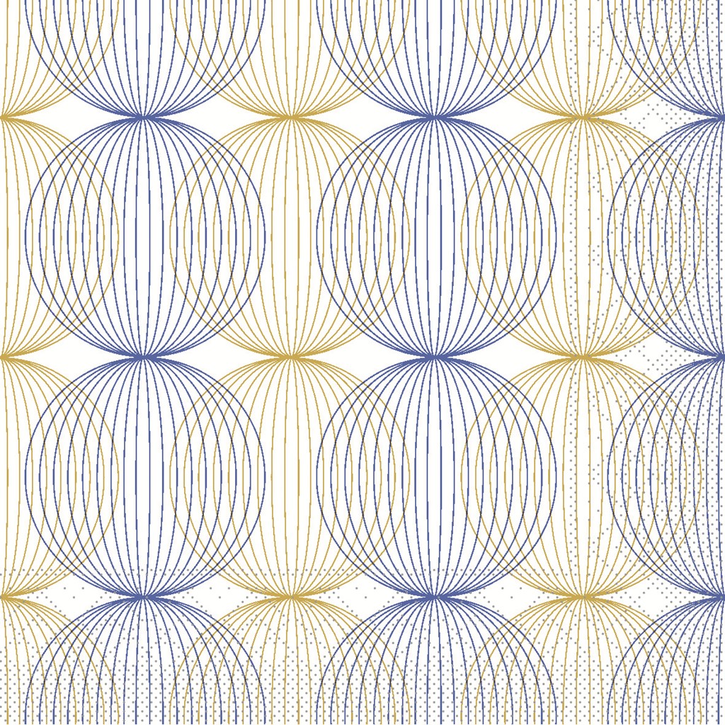 Tissue Serviette Ludo blau-gold 24 x 24 cm 1/4 Falz 3-lg.