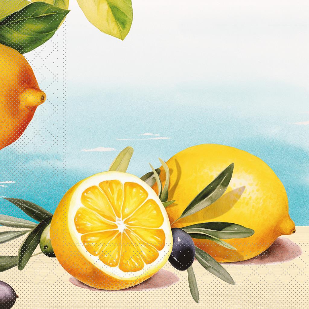 Tissue 3-lg Serviette Olives & Lemons 33 x 33 cm 1/4 Falz
