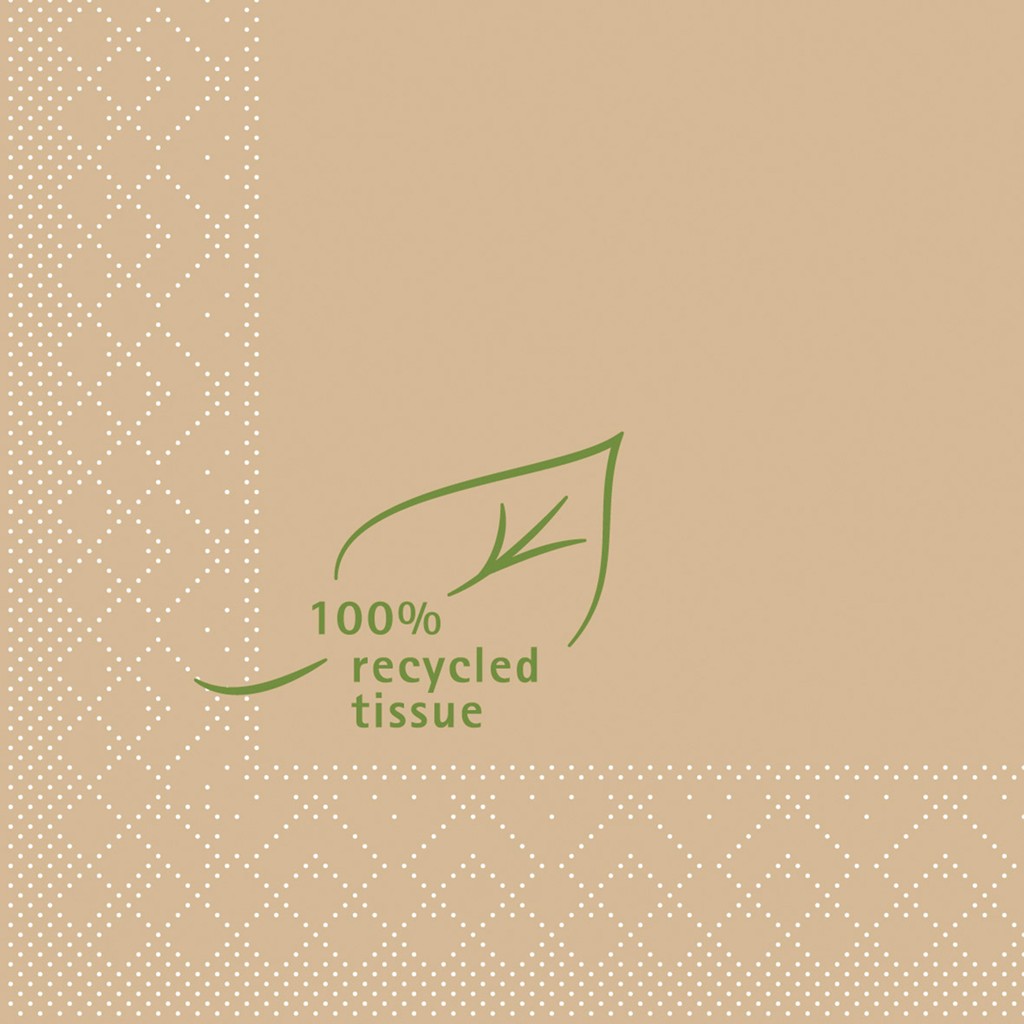 Tissue Serviette Recycled Tissue 24 x 24 cm 1/4 Falz 3-lg.