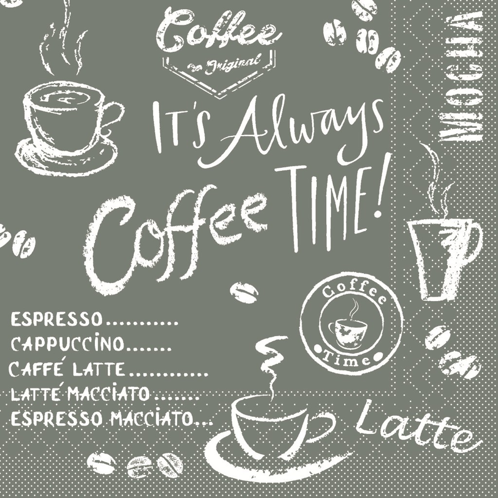 Tissue Serviette Coffee time anthrazit 24 x 24 cm 1/4 Falz 3-lg.