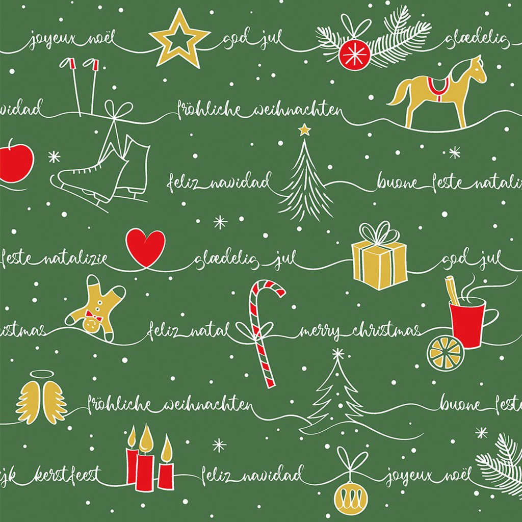 Linclass Serviette  Ravin grün-rot-gold 40 x 40 cm 1/4 Falz