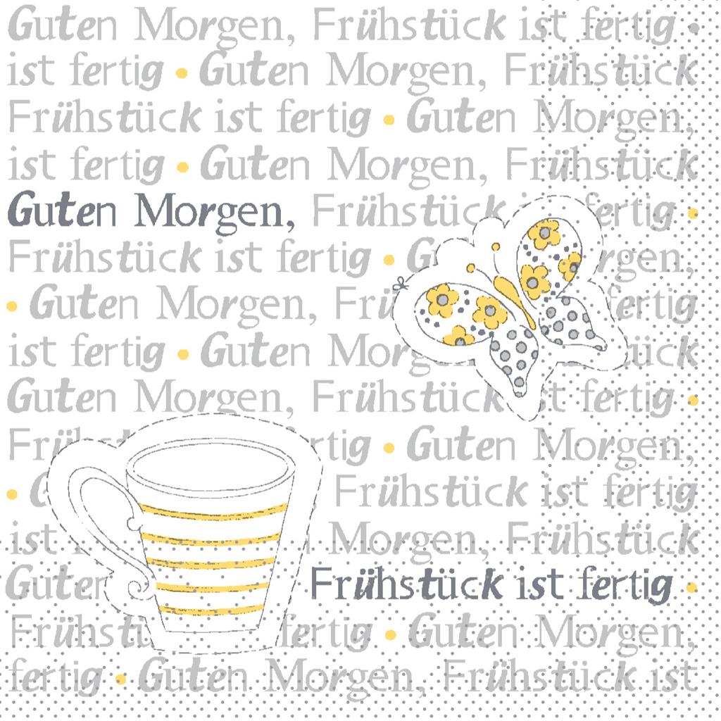 Tissue 3-lg Serviette Frühstück ist fert 24 x 24 cm 1/4 Falz, gelb-grau