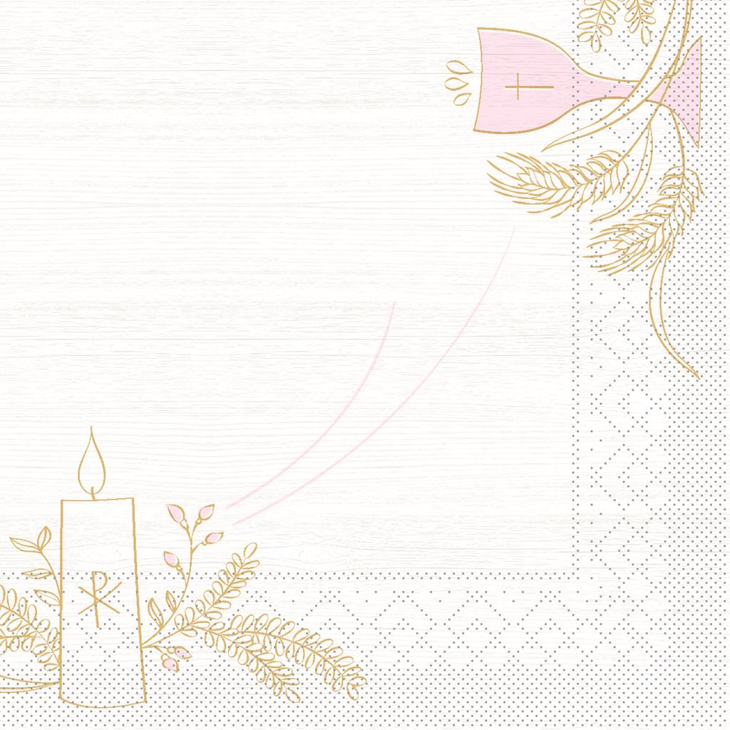 Tissue 3-lg Serviette Kommunion/Konfirma 33 x 33 cm 1/4 Falz,  rosa-grau
