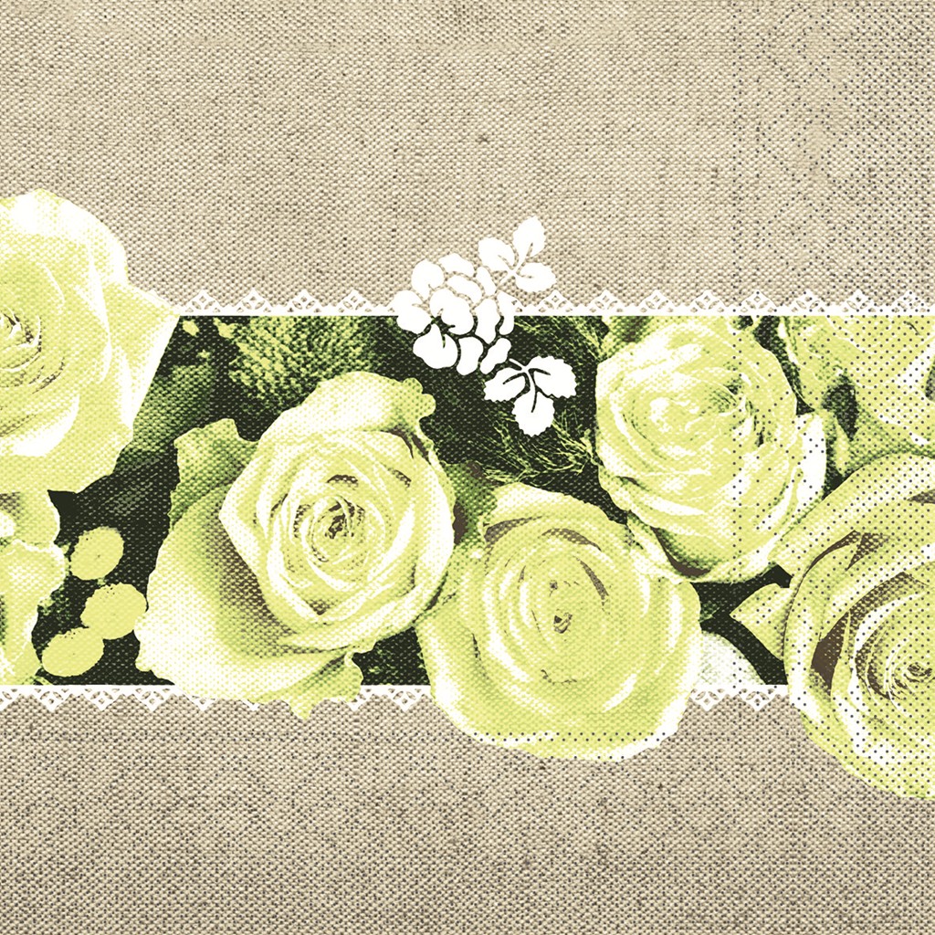 Tissue Serviette Lovely Roses gelb 40 x 40 cm 1/4 Falz 3-lg.