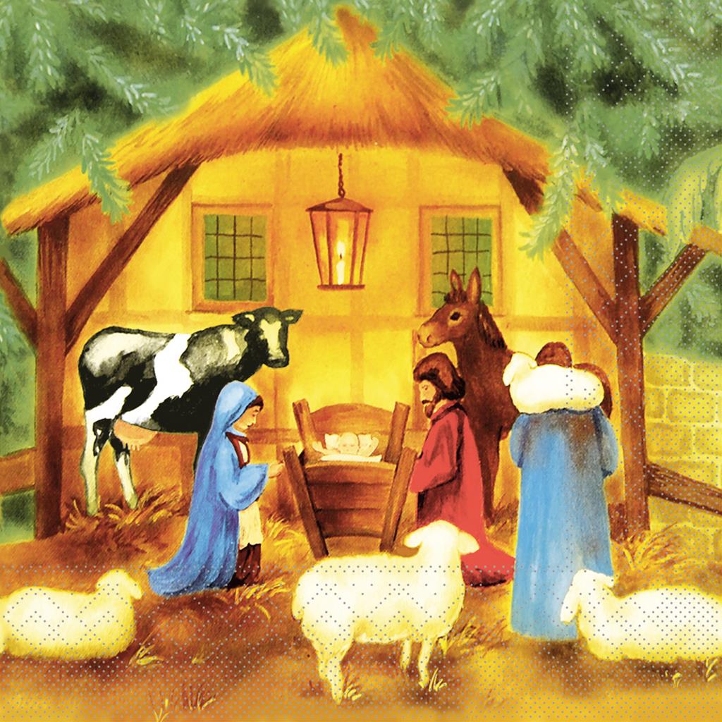 Tissue 3-lg Serviette  Weihnachtskrippe 33 x 33 cm 1/4 Falz
