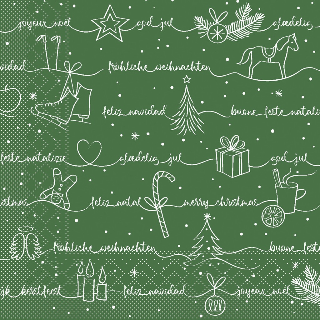 Tissue 3-lg Serviette  Ravin grün-rot-go 33 x 33 cm 1/4 Falz