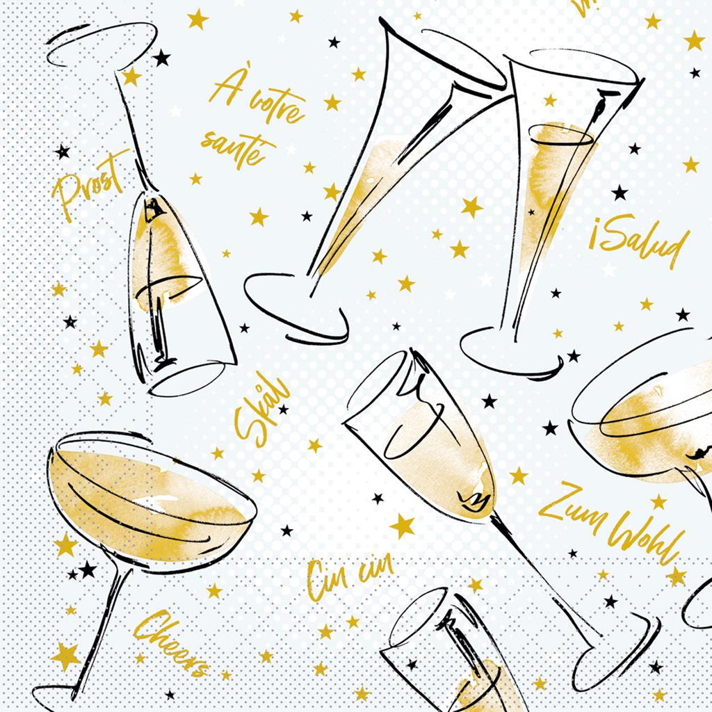 Tissue 3-lg Serviette  Cheers 33 x 33 cm 1/4 Falz