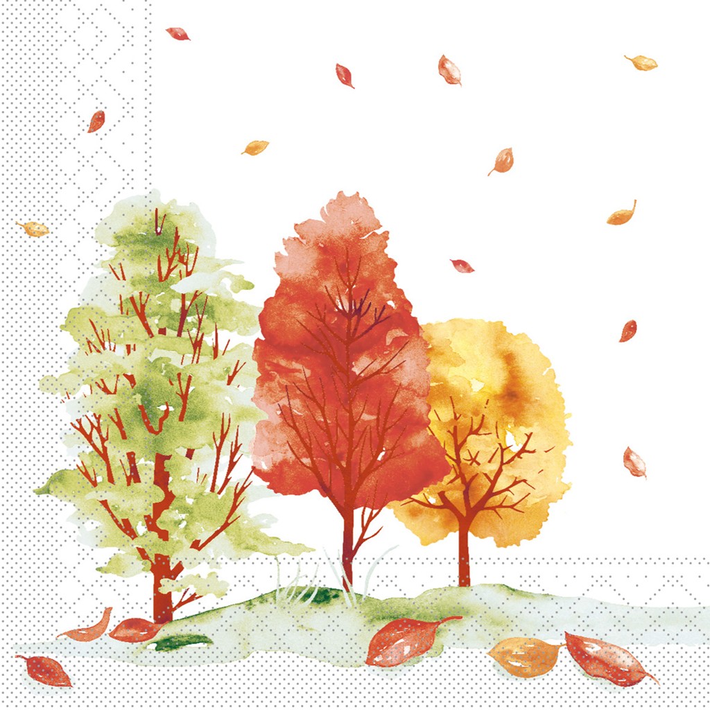 Tissue 3-lg. Serviette Herbstwald 40 x 40 cm 1/4 Falz